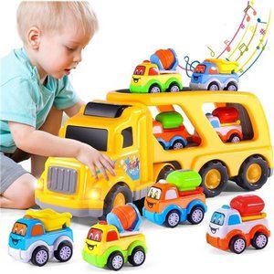 iHaHa Toy Trucks Car for 1 2 3 4 5 Year Old Toddlers Boys, 5 in 1 Carrier Truck